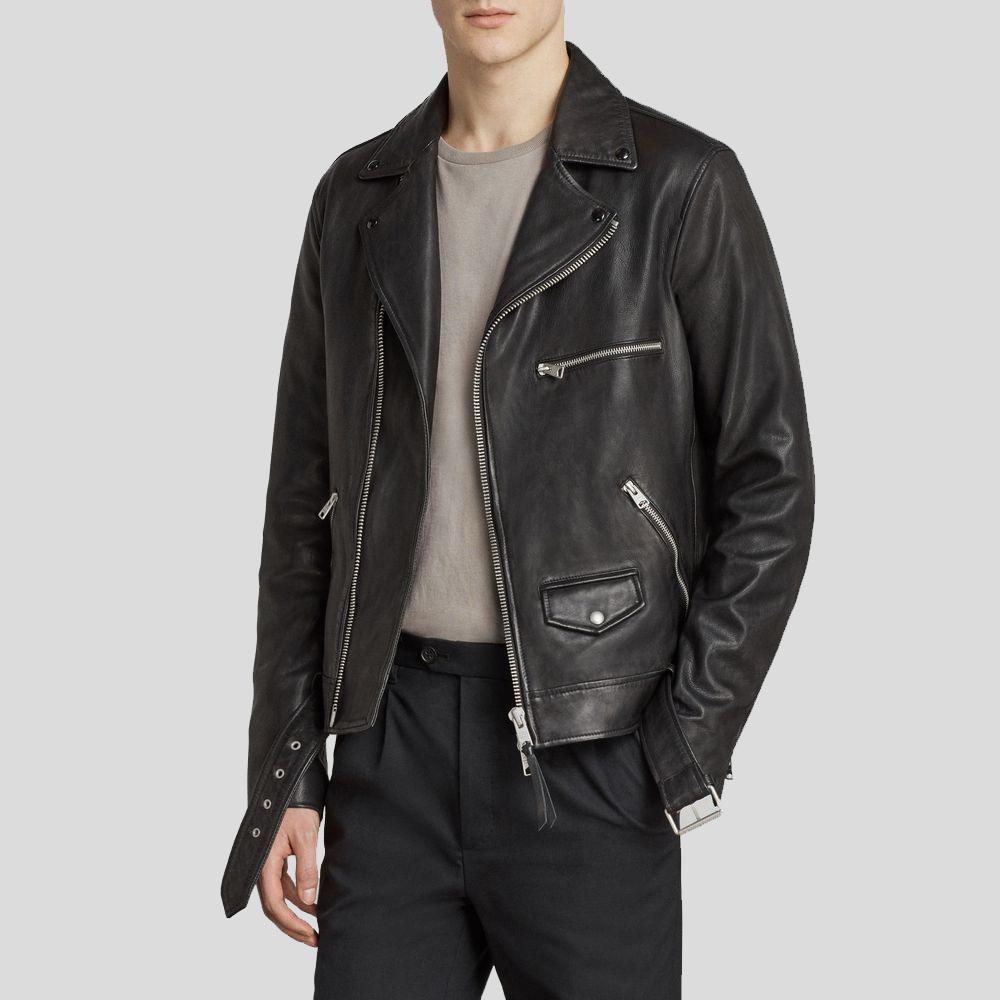 Connor Black Motorcycle Leather Jacket - Shearling leather