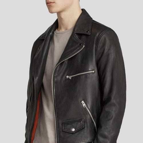 Connor Black Motorcycle Leather Jacket - Shearling leather