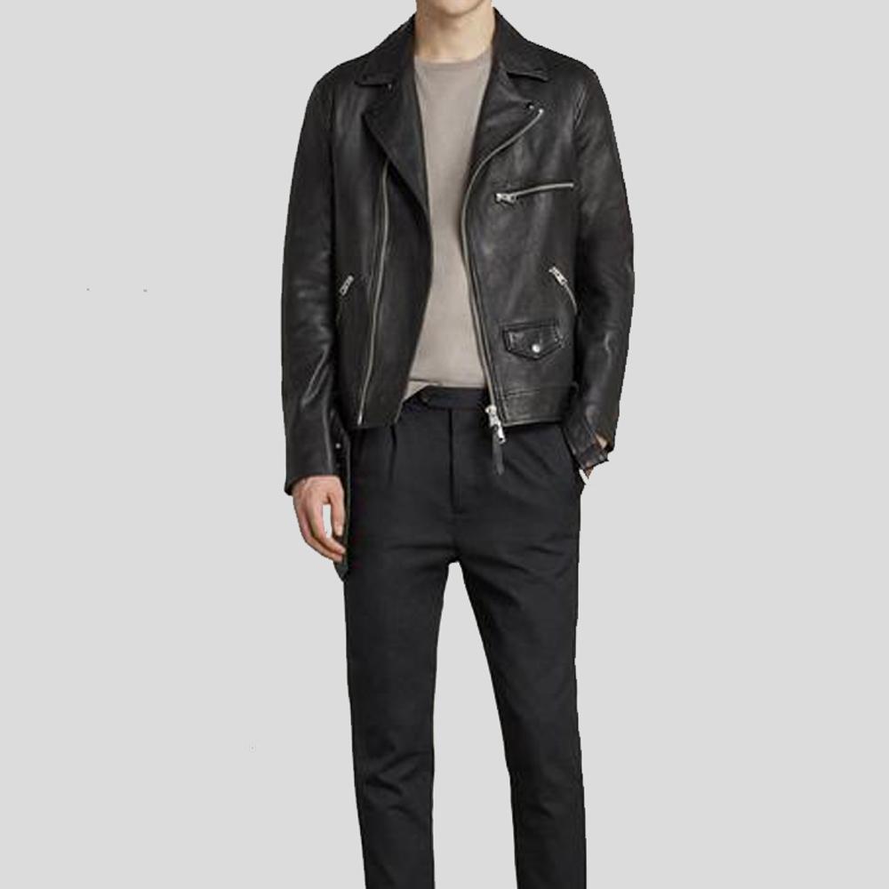 Connor Black Motorcycle Leather Jacket - Shearling leather