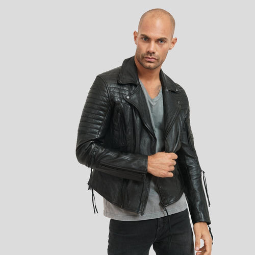 Dylan Black Motorcycle Leather Jacket - Shearling leather
