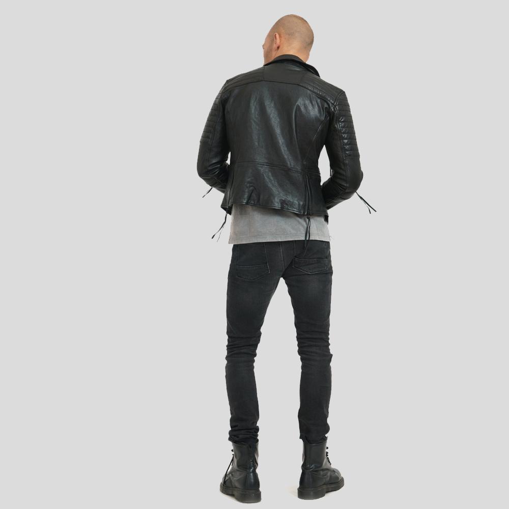 Dylan Black Motorcycle Leather Jacket - Shearling leather