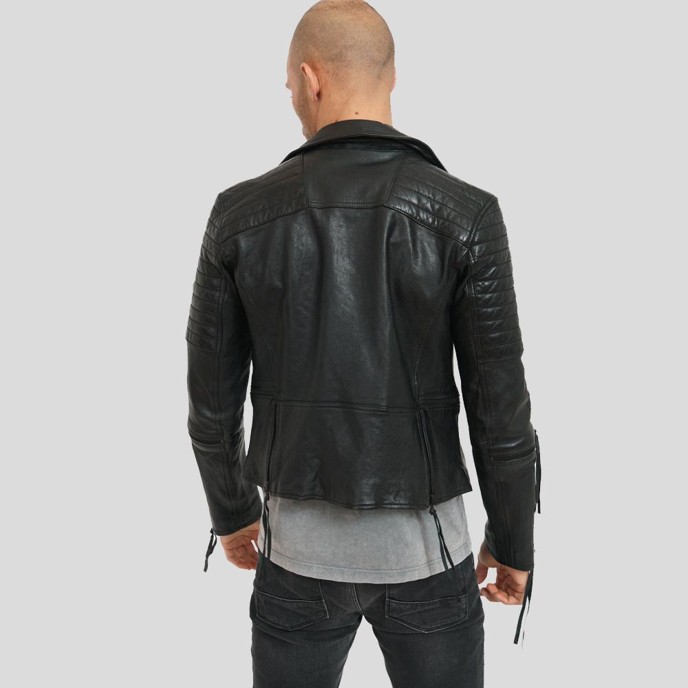 Dylan Black Motorcycle Leather Jacket - Shearling leather