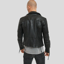 Load image into Gallery viewer, Dylan Black Motorcycle Leather Jacket - Shearling leather

