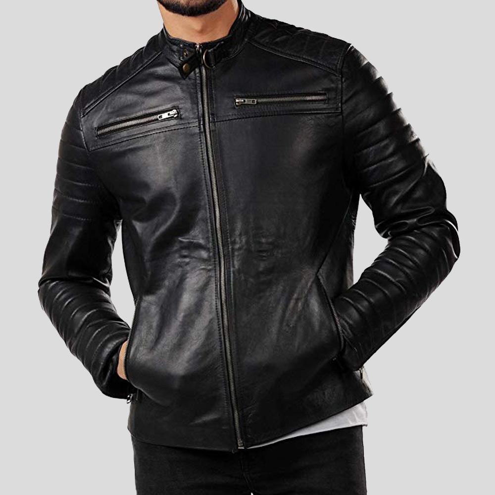 Elon Black Motorcycle Leather Jacket - Shearling leather