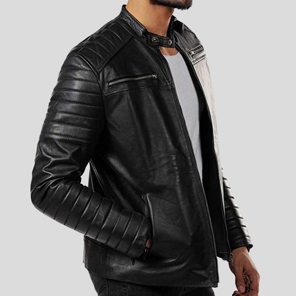 Elon Black Motorcycle Leather Jacket - Shearling leather