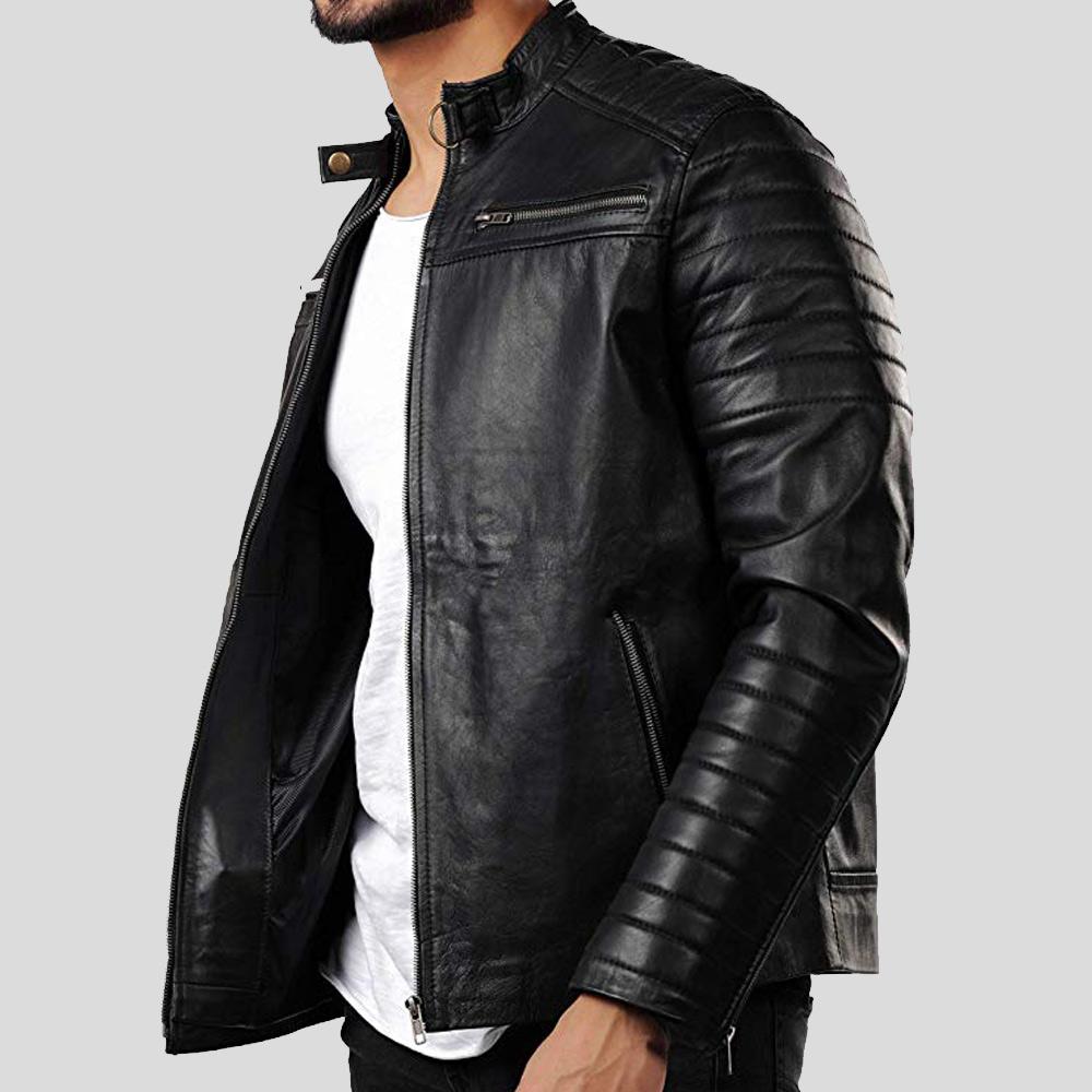 Elon Black Motorcycle Leather Jacket - Shearling leather