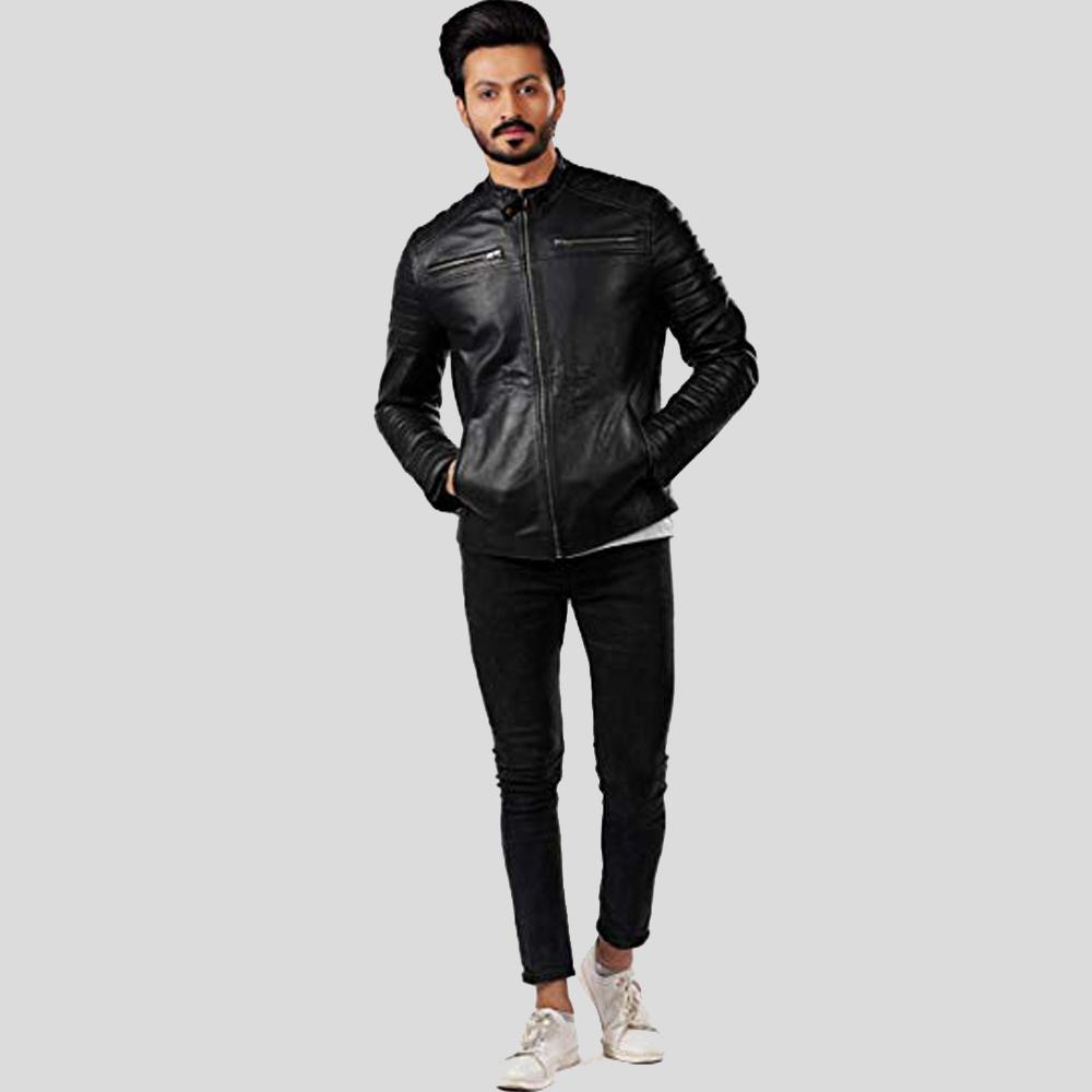 Elon Black Motorcycle Leather Jacket - Shearling leather