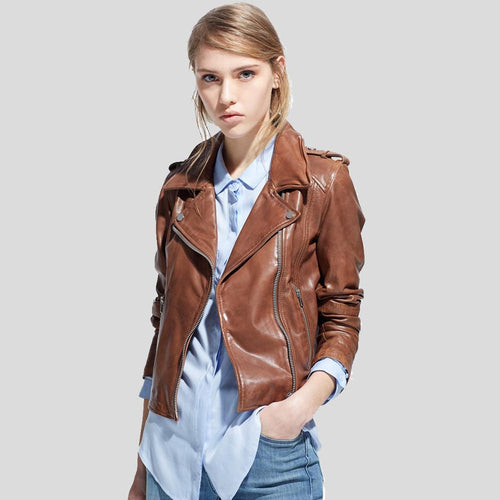 Emma Brown Motorcycle Leather Jacket - Shearling leather