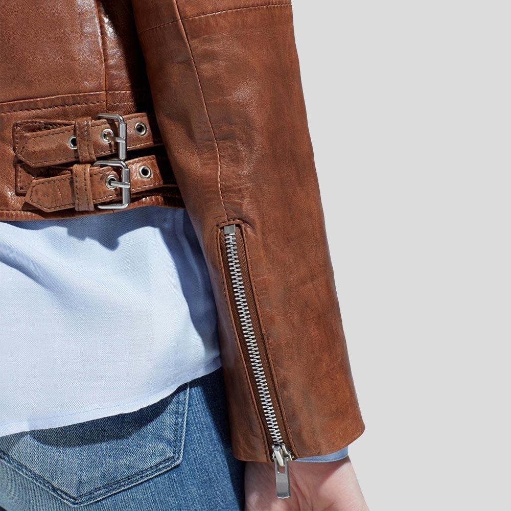 Emma Brown Motorcycle Leather Jacket - Shearling leather