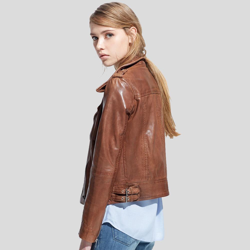 Emma Brown Motorcycle Leather Jacket - Shearling leather