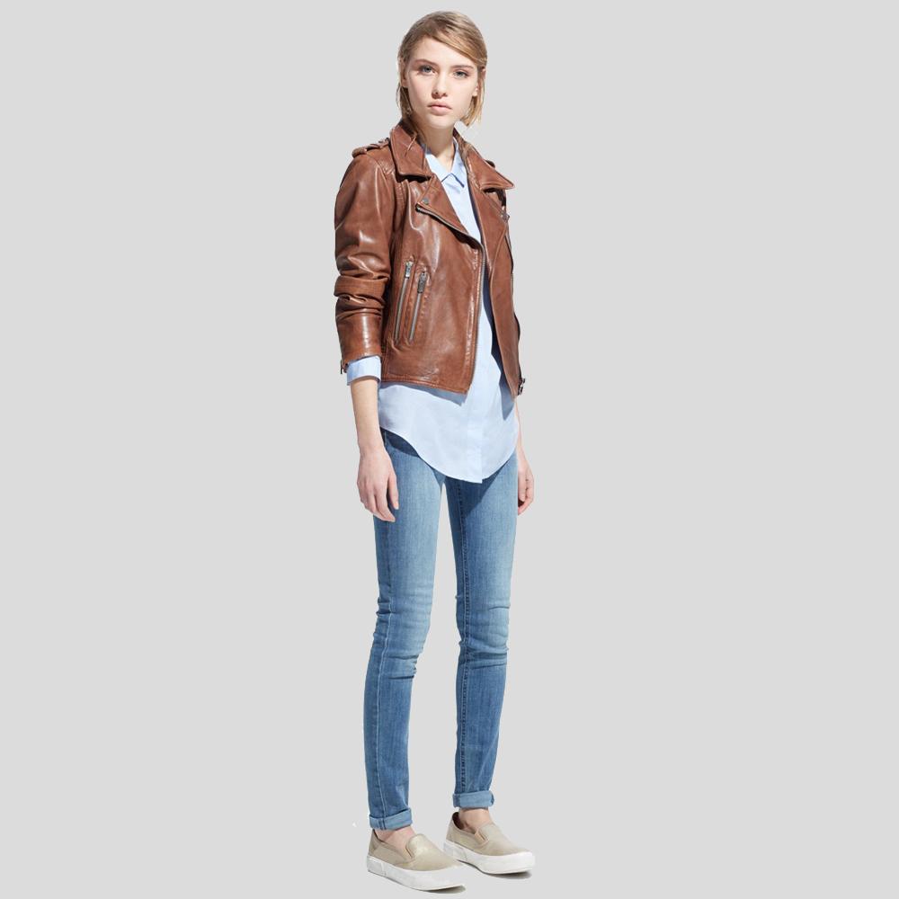 Emma Brown Motorcycle Leather Jacket - Shearling leather