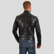 Load image into Gallery viewer, Evan Black Motorcycle Leather Jacket - Shearling leather
