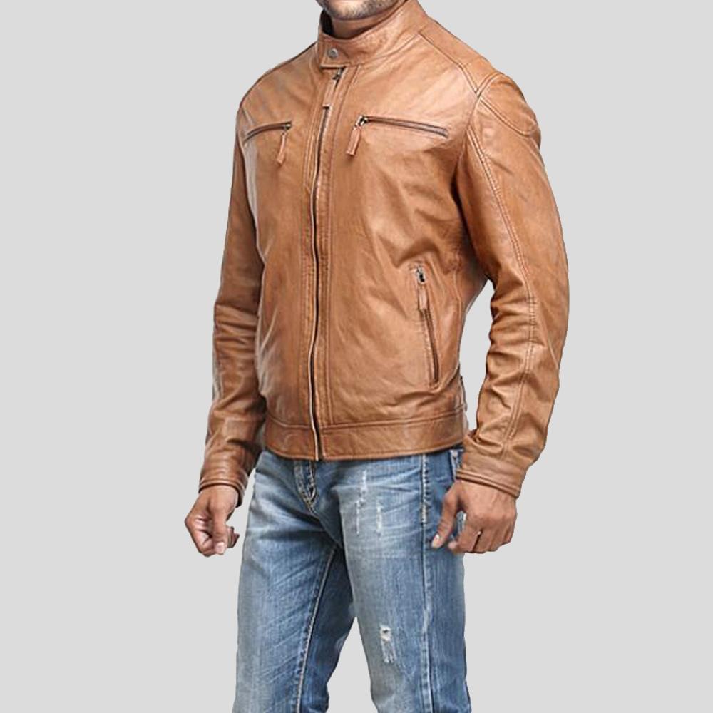 Luca Brown Motorcycle Leather Jacket - Shearling leather