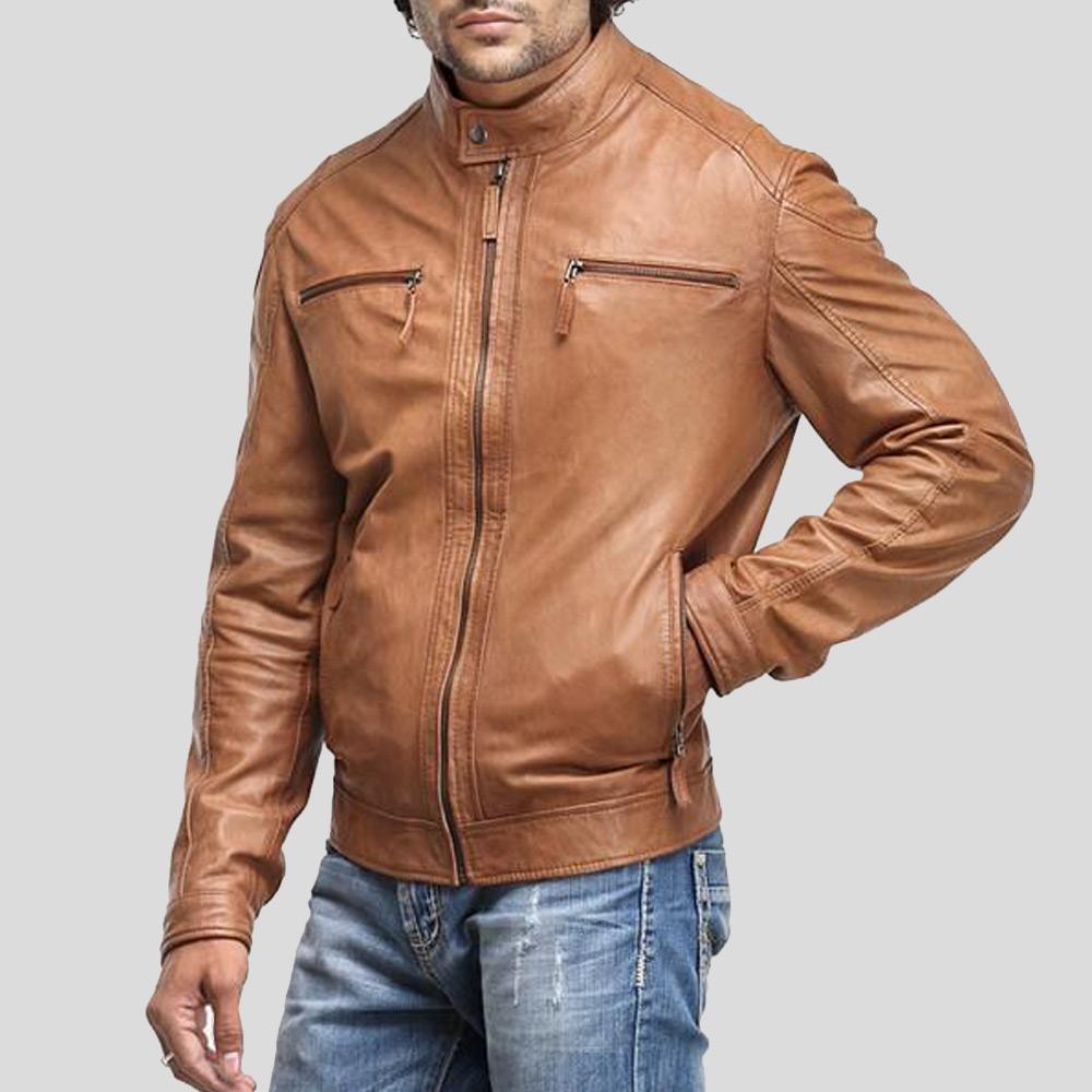 Luca Brown Motorcycle Leather Jacket - Shearling leather