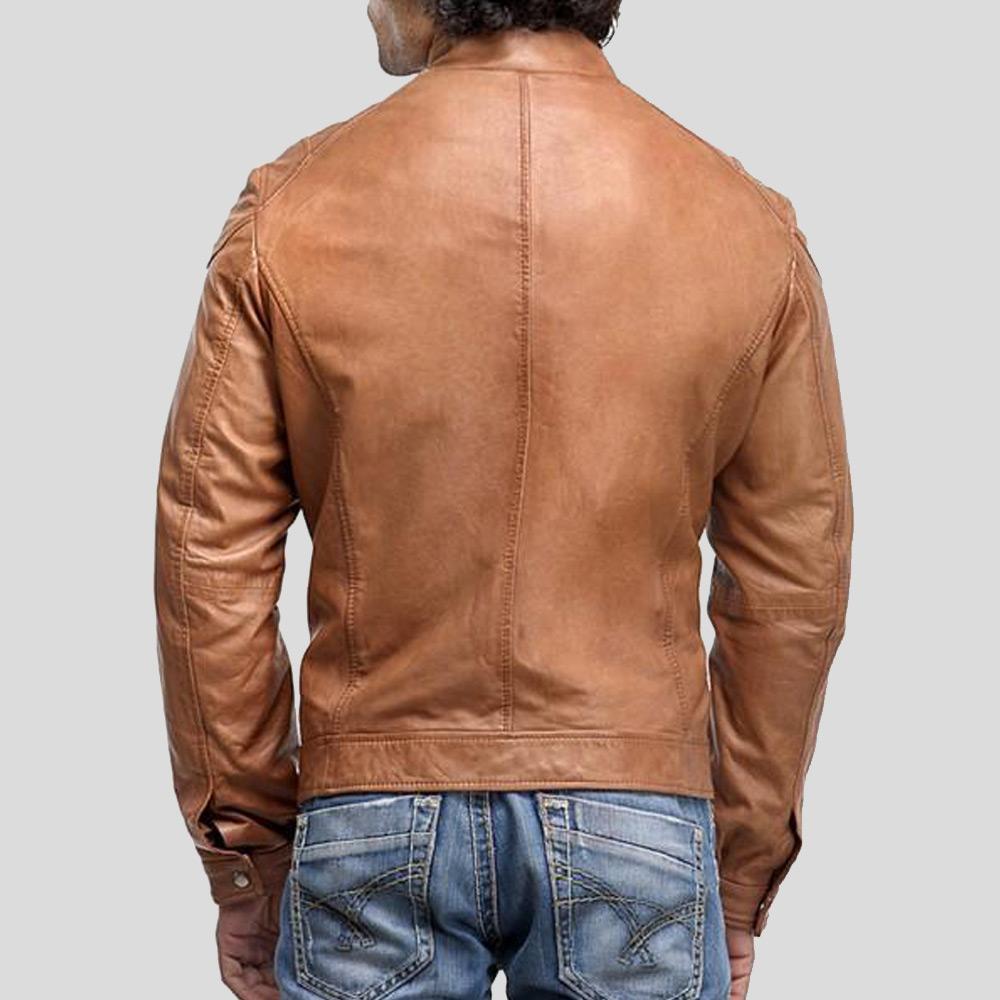 Luca Brown Motorcycle Leather Jacket - Shearling leather