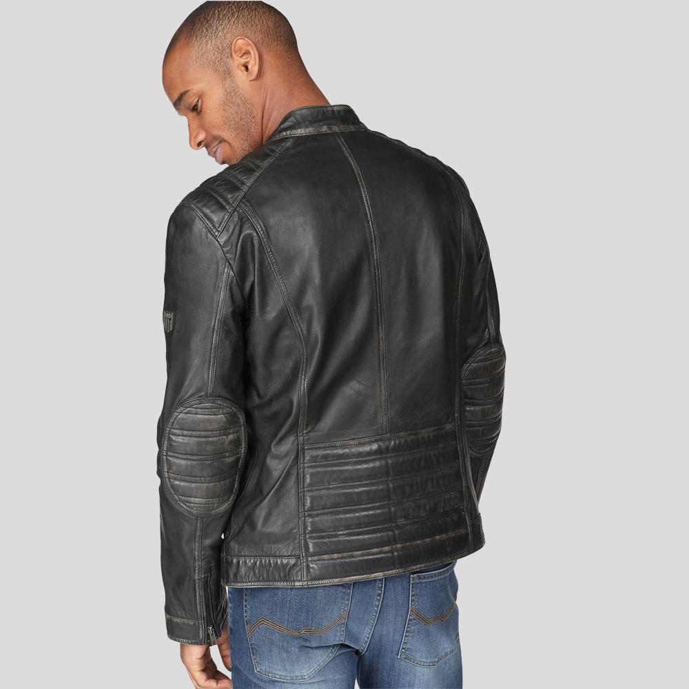 Lucas Black Motorcycle Leather Jacket - Shearling leather