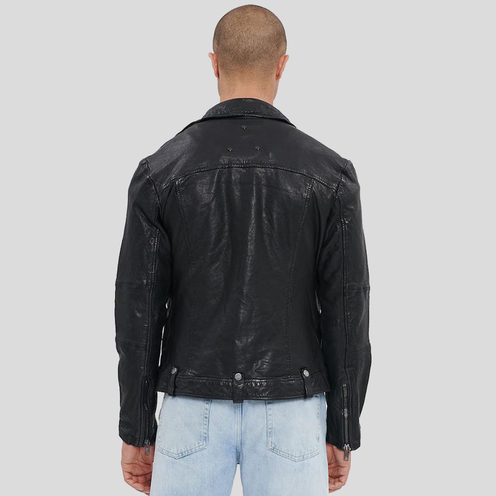 Lysle Black Motorcycle Leather Jacket - Shearling leather