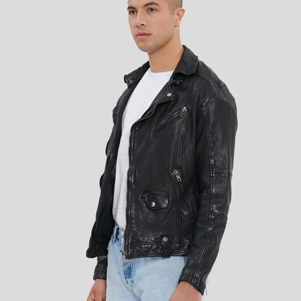 Lysle Black Motorcycle Leather Jacket - Shearling leather