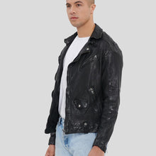 Load image into Gallery viewer, Lysle Black Motorcycle Leather Jacket - Shearling leather
