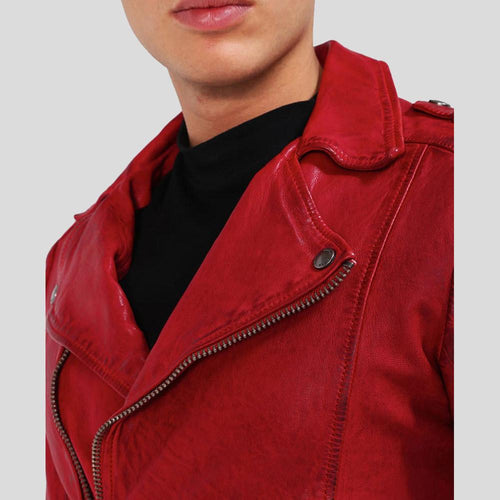 Buel Red Motorcycle Leather Jacket - Shearling leather