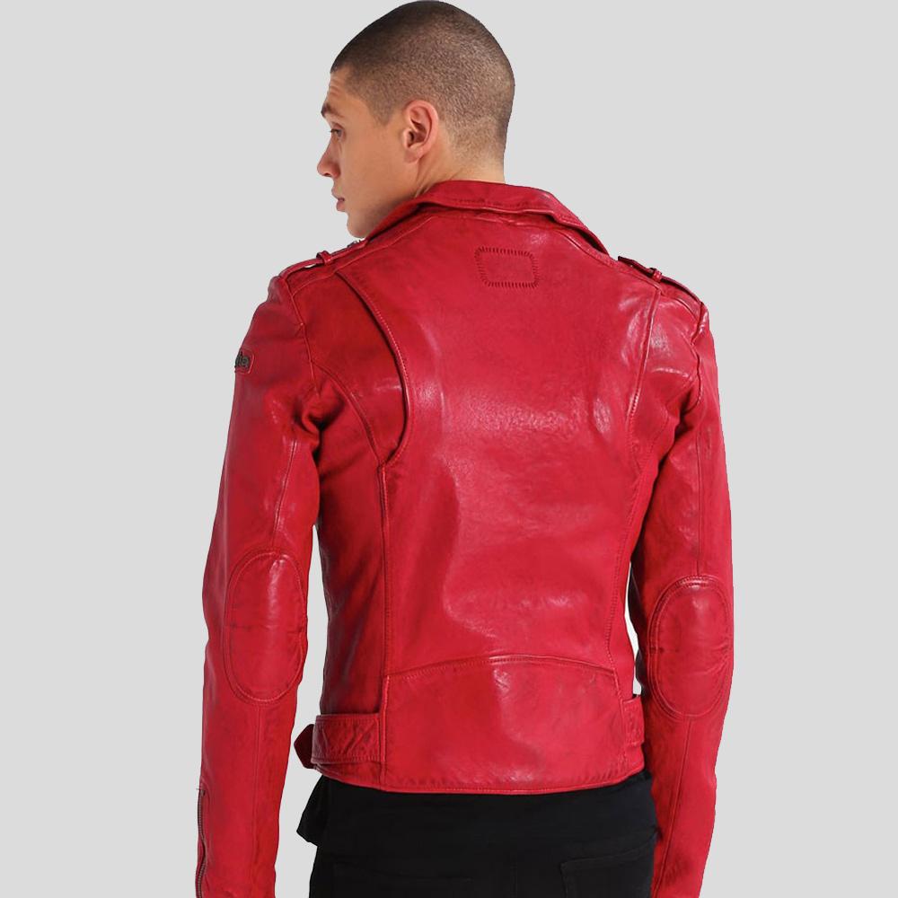 Buel Red Motorcycle Leather Jacket - Shearling leather