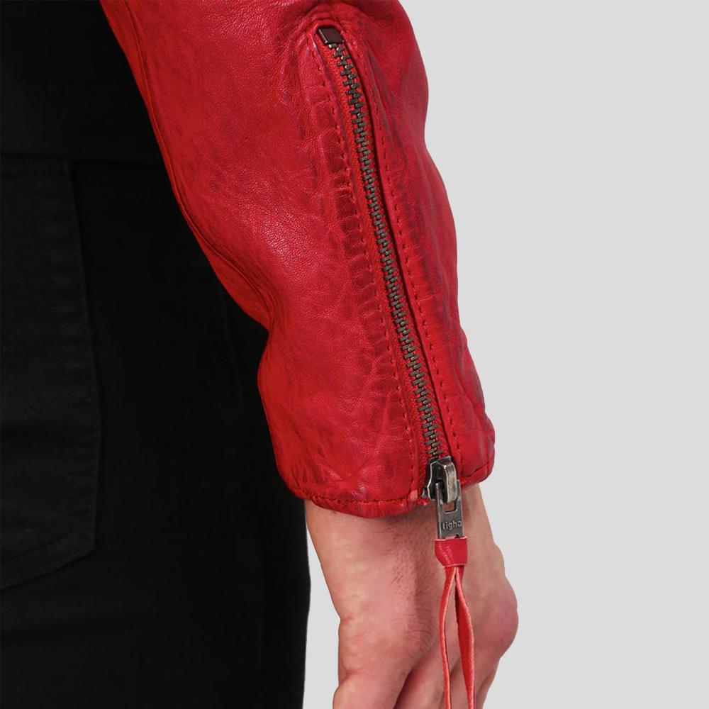 Buel Red Motorcycle Leather Jacket - Shearling leather