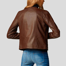 Load image into Gallery viewer, Olivia Brown Motorcycle Leather Jacket - Shearling leather

