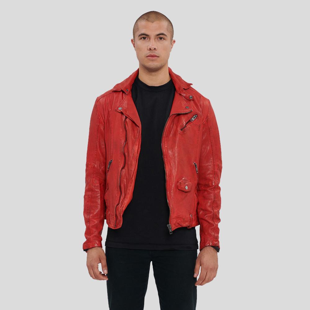 Zuse Red Motorcycle Leather Jacket - Shearling leather