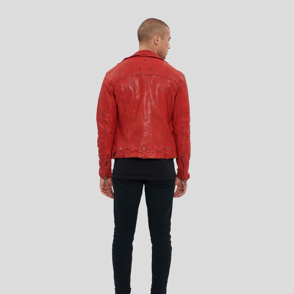 Zuse Red Motorcycle Leather Jacket - Shearling leather