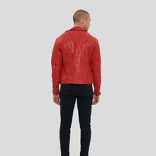 Load image into Gallery viewer, Zuse Red Motorcycle Leather Jacket - Shearling leather
