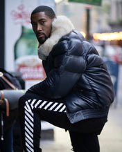 Load image into Gallery viewer, MEN V BOMBER JACKET - NAVY BLUE (OFF WHITE FUR) - Shearling leather
