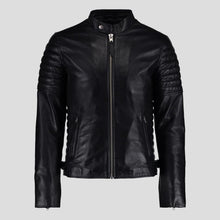 Load image into Gallery viewer, Neil Black Quilted Lambskin Leather Jacket - Shearling leather
