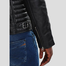 Load image into Gallery viewer, Neil Black Quilted Lambskin Leather Jacket - Shearling leather
