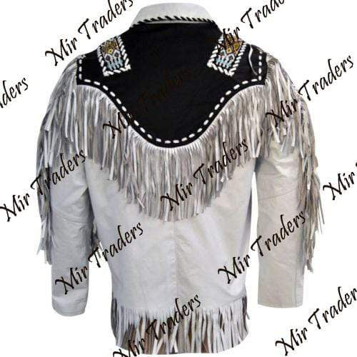 Men's Suede Fringe Jacket White Black Cow Hide Stylish Suede Jacket - Shearling leather