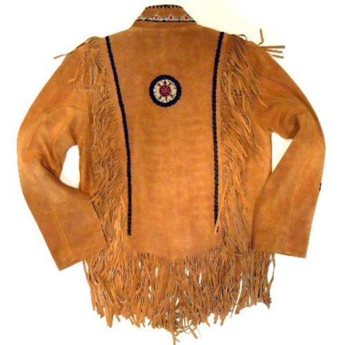 Men's Tan Fringe Jacket Cow Hide Stylish Suede Jacket - Shearling leather