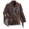Men's Bluish Brown Suede Western Cowboy Leather Jacket Fringe Bones - Shearling leather