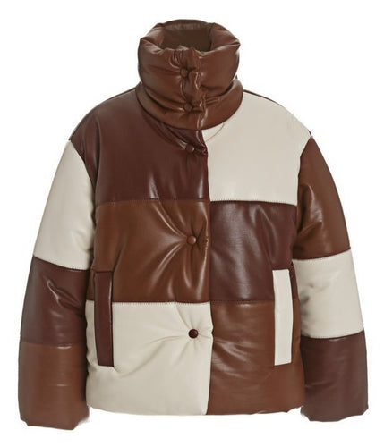 Luxury Style Lamb Brown Leather Puffer Jacket - Shearling leather