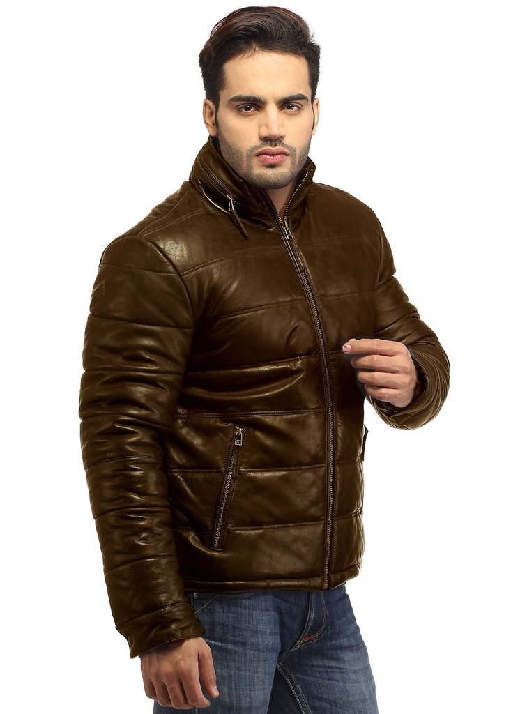 Men’s Real Soft Lamb Leather Puffer Jacket - Shearling leather
