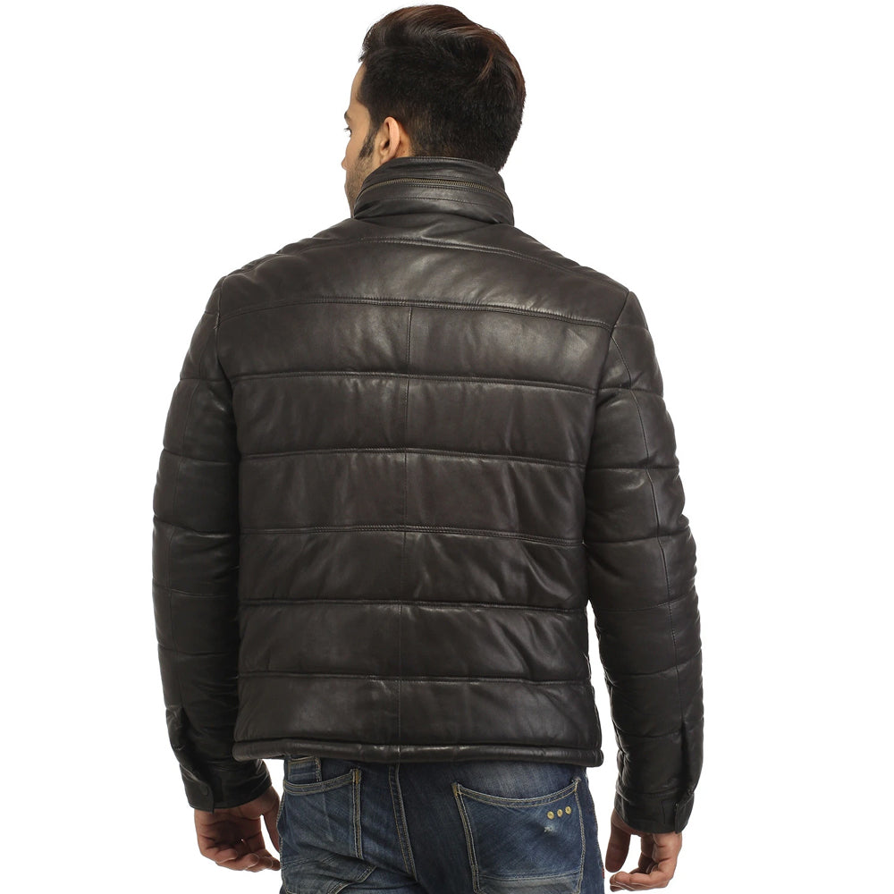 Men’s Real Soft Lamb Leather Puffer Jacket - Shearling leather