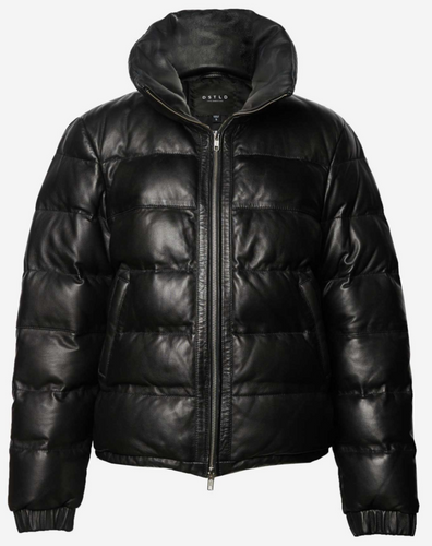 Womens Leather Puffer Jacket In Black - Shearling leather