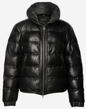 Load image into Gallery viewer, Womens Leather Puffer Jacket In Black - Shearling leather
