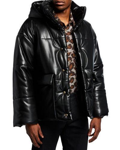Men’s Hide Vegan-Genuine Leather Puffer Jacket - Shearling leather