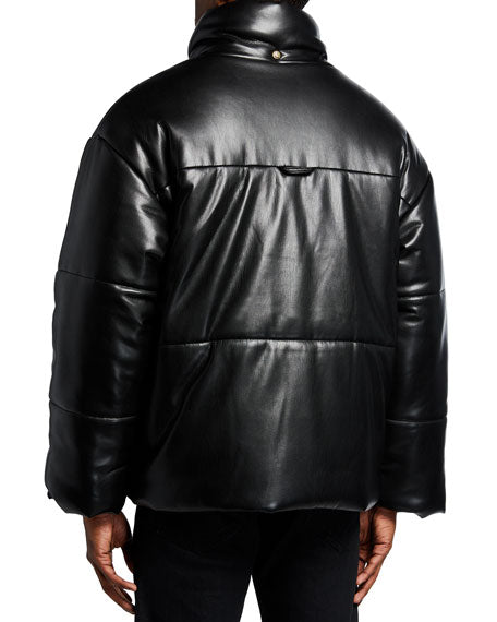 Men’s Hide Vegan-Genuine Leather Puffer Jacket - Shearling leather