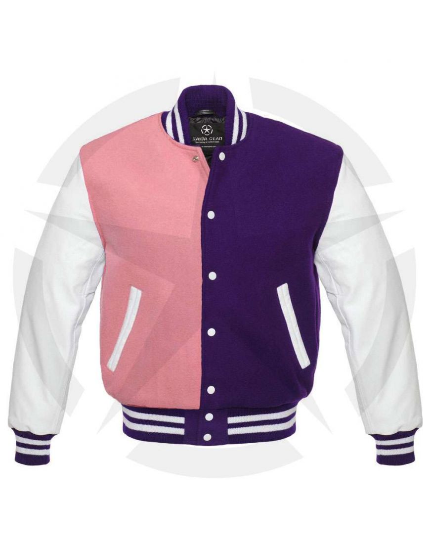 Purple And Pink Varsity Jacket - Shearling leather