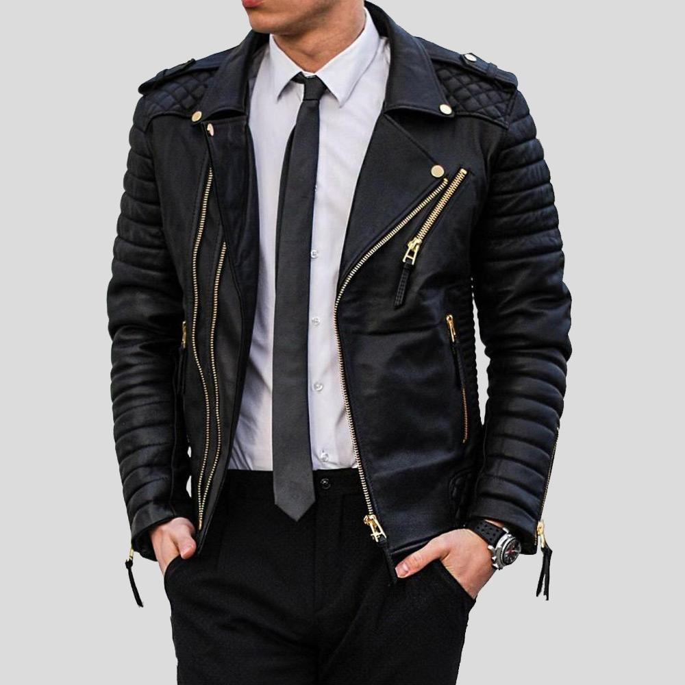 Byron Black Quilted Leather Jacket - Shearling leather
