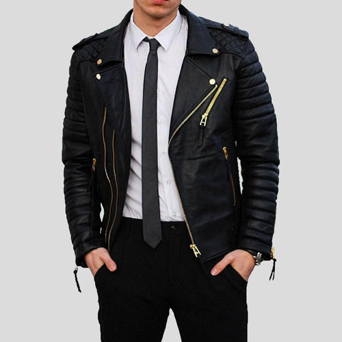 Byron Black Quilted Leather Jacket - Shearling leather