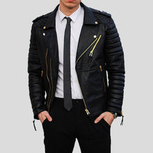 Load image into Gallery viewer, Byron Black Quilted Leather Jacket - Shearling leather
