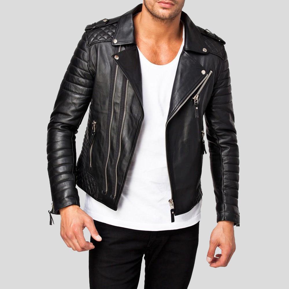 Ezra Black Quilted Lambskin Leather Jacket - Shearling leather
