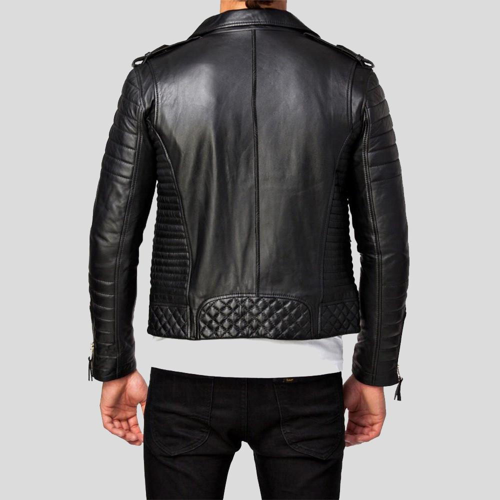 Ezra Black Quilted Lambskin Leather Jacket - Shearling leather
