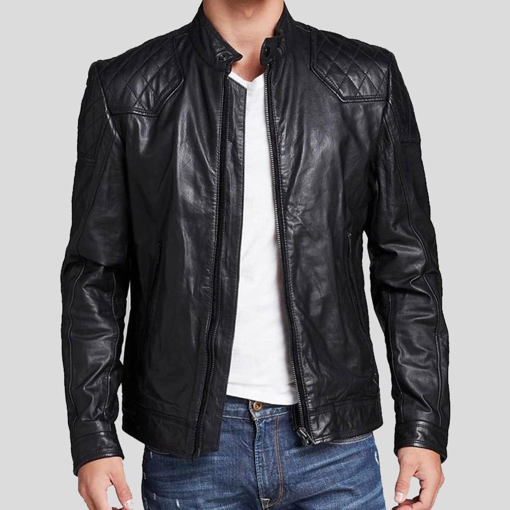 Frits Black Quilted Leather Jacket - Shearling leather